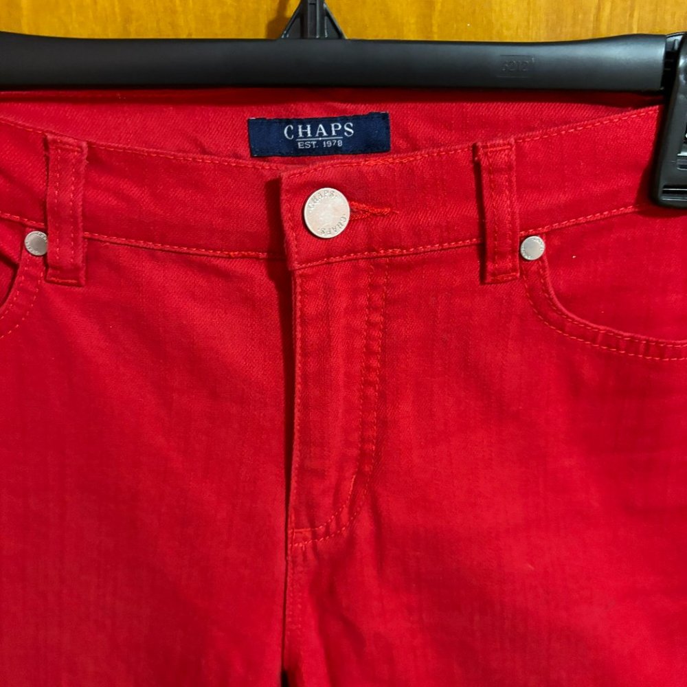 WOMEN'S CHAPS CAPRI STRETCH JEANS RED COLOR SIZE 8 - Picture 4 of 13